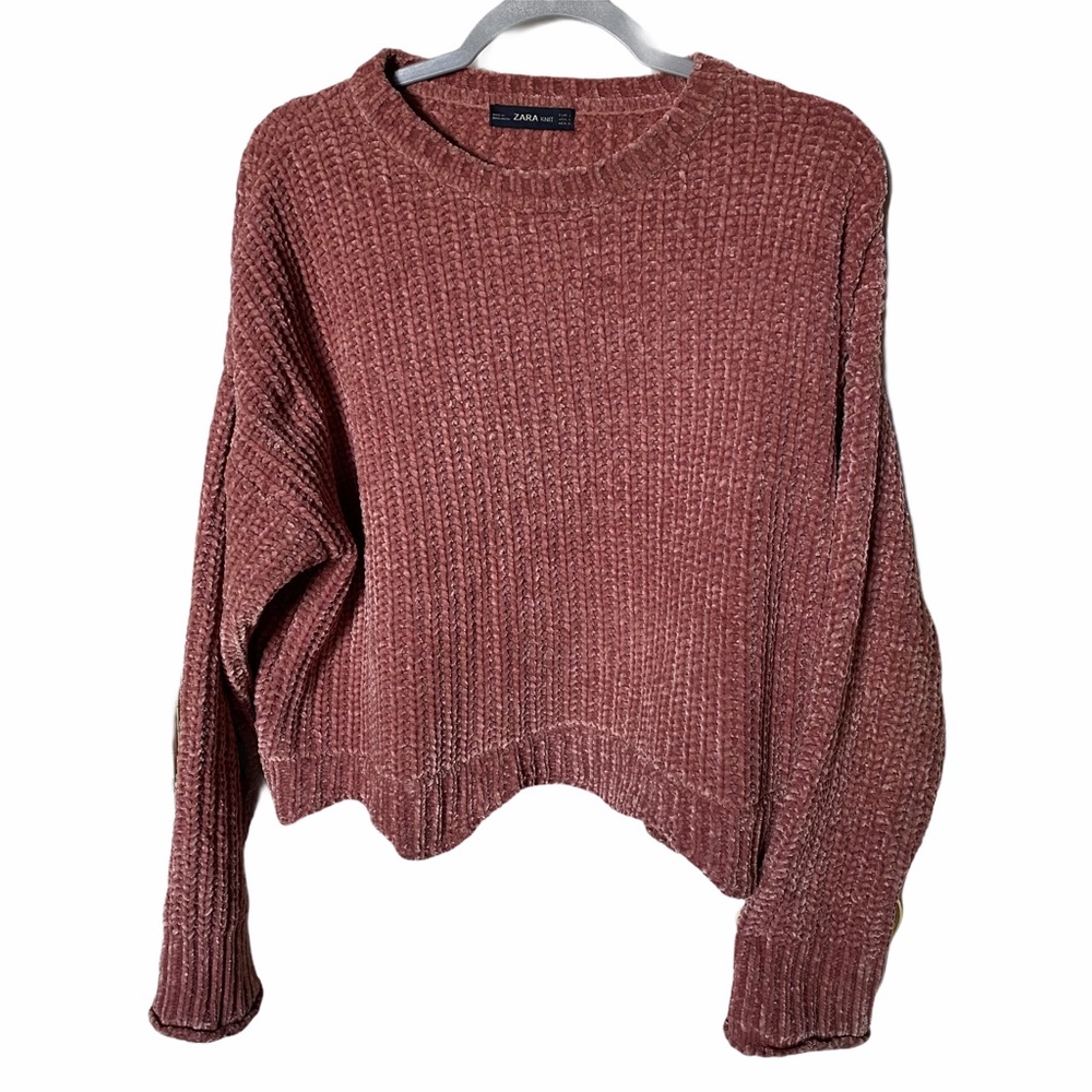ZARA Women's Knit Chenille Sweater Scalloped Hem Size Large